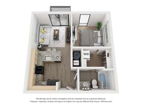 Floor plan for 1 bed, 1 bath, 462 sqft